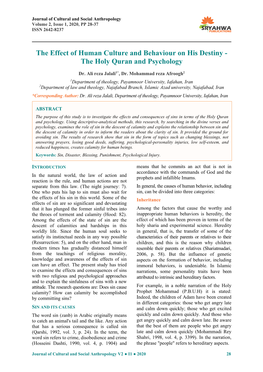 The Effect of Human Culture and Behaviour on His Destiny - the Holy Quran and Psychology