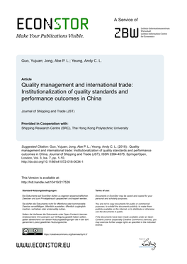 Quality Management and International Trade: Institutionalization of Quality Standards and Performance Outcomes in China