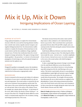 Mix It Up, Mix It Down , Volume 1, a Quarterly 22, Number the O Journal of Intriguing Implications of Ocean Layering