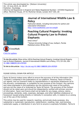 Journal of International Wildlife Law & Policy Poaching Cultural Property