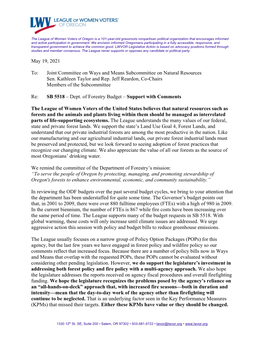 May 19, 2021 To: Joint Committee on Ways and Means Subcommittee on Natural Resources Sen. Kathleen Taylor and Rep. Jeff Reardon