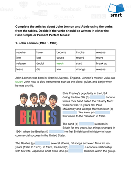 Complete the Articles About John Lennon and Adele Using the Verbs from the Tables