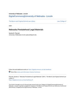 Nebraska Prestatehood Legal Materials