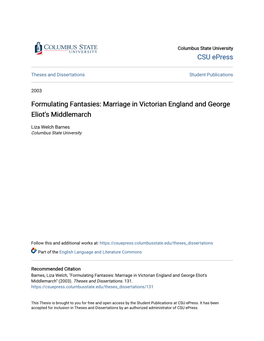 Marriage in Victorian England and George Eliot's Middlemarch