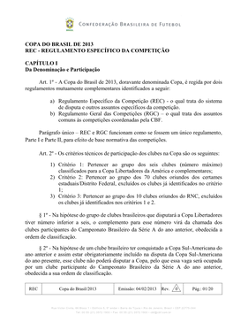 Copa Do Brasil De 2013 Rec - Regulamento Específico Da Competição