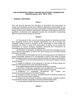 LAW on RENEWABLE ENERGY SOURCES and EFFICIENT COGENERATION (Republika Srpska, 39/13, 108/13, 79/15)
