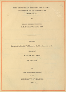The Ordovician Section and Faunal Succession in Southeastern Minnesota