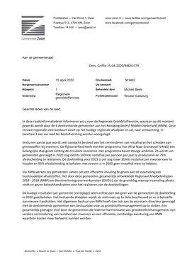 Ontv. Griffie 15-04-2020/RIB20.079 in Deze Raadsinformatiebrief Informeren Wij U Over De Regionale Grondstoffenvisie, Waaraan Op