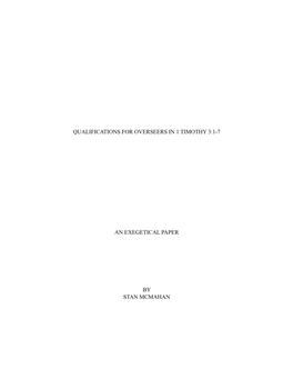 1 Timothy 3.1-7 Exegetical Paper