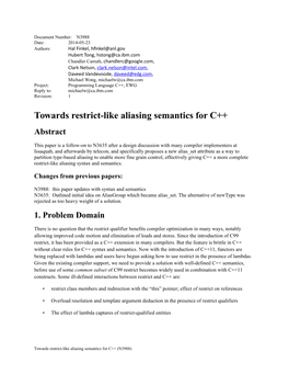 Towards Restrict-Like Aliasing Semantics for C++ Abstract