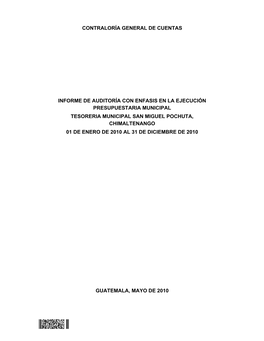 San Miguel Pochuta, Chimaltenango 01 De Enero De 2010 Al 31 De Diciembre De 2010