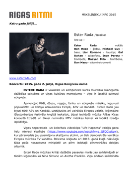 Ester Rada /Izraēla/ Line up –