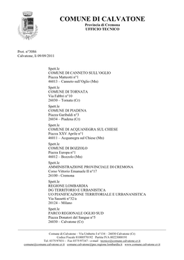 COMUNE DI CALVATONE Provincia Di Cremona UFFICIO TECNICO