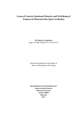 Locus of Control, Emotional Maturity and Well-Being of Trainees in Mizoram State Sport Academies