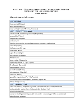 Local Health Department Formulary for Nurse