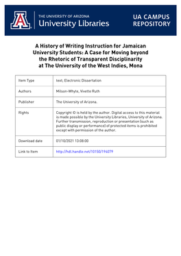 Writing Instruction for Jamaican University Students: a Case for Moving Beyond the Rhetoric of Transparent Disciplinarity at the University of the West Indies, Mona