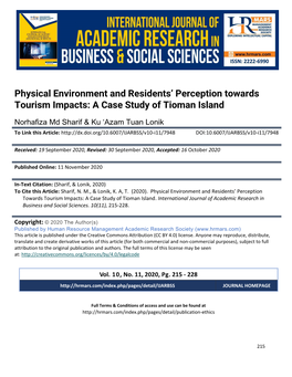 Physical Environment and Residents' Perception Towards Tourism Impacts