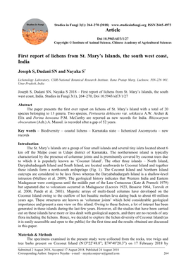 First Report of Lichens from St. Mary's Islands, the South West Coast, India