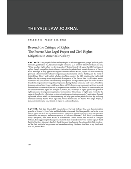 Beyond the Critique of Rights: the Puerto Rico Legal Project and Civil Rights Litigation in America’S Colony Abstract