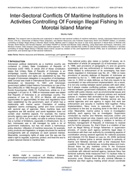 Inter-Sectoral Conflicts of Maritime Institutions in Activities Controlling of Foreign Illegal Fishing in Morotai Island Marine