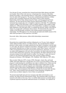 Over the Past 30 Years, Researchers Have Learned Much About Father Absence and Father Involvement