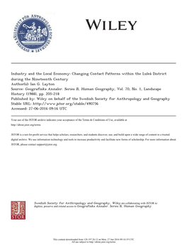 Changing Contact Patterns Within the Luleå District During the Nineteenth Century Author(S): Ian G