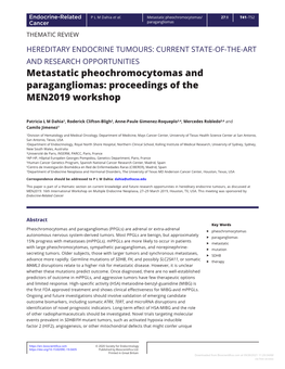 Metastatic Pheochromocytomas and Paragangliomas: Proceedings of the MEN2019 Workshop