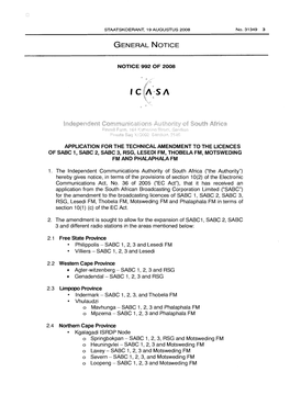 Amendment to Licences of SABC 1 , SABC 2, SABC 3, RSG, Lesedi FM