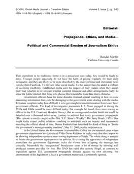 Propaganda, Ethics, and Media—Political and Commercial Erosion of Journalism Ethics