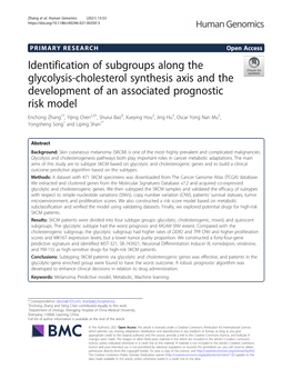 Identification of Subgroups Along the Glycolysis-Cholesterol Synthesis