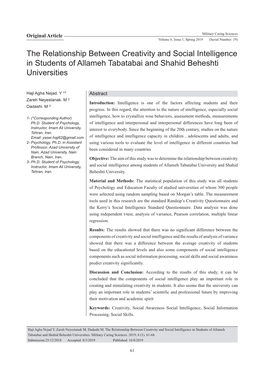 The Relationship Between Creativity and Social Intelligence in Students of Allameh Tabatabai and Shahid Beheshti Universities