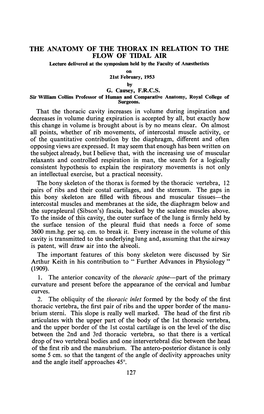 THE ANATOMY of the THORAX in RELATION to the FLOW of TIDAL AIR Lecture Delivered at the Symposium Held by the Faculty of Anesthetists on 21St February, 1953 by G