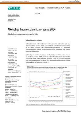 Alkoholi Ja Huumeet Alueittain Vuonna 2004