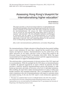 Assessing Hong Kong's Blueprint for Internationalising Higher Education1