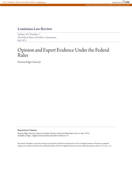 Opinion and Expert Evidence Under the Federal Rules Herman Edgar Garner Jr