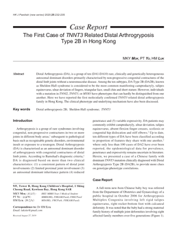 TNNT3 Related Distal Arthrogryposis Type 2B in Hong Kong