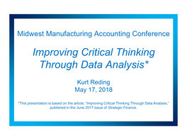 Improving Critical Thinking Through Data Analysis*