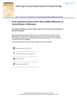 First Bryozoan Fauna from the Middle Miocene of Central Java, Indonesia