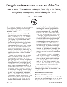 Evangelism + Development = Mission of the Church How to Make Christ Relevant to People, Especially in the Field of Evangelism, Development, and Mission of the Church