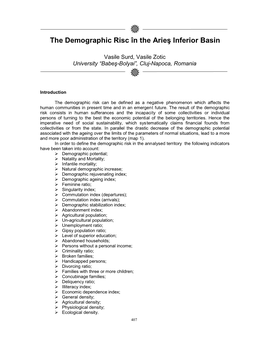 The Demographic Risc În the Arieş Inferior Basin