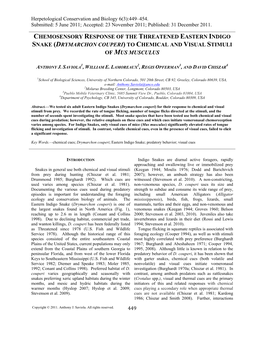 Drymarchon Couperi) to Chemical and Visual Stimuli of Mus Musculus