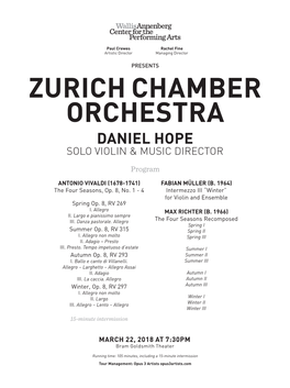 Zurich Chamber Orchestra Daniel Hope Solo Violin & Music Director