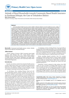 Attitude of Rural Households Towards Community Based Health Insurance in Northeast Ethiopia, the Case of Tehuledere District