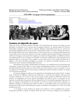 CIN 1040B – Langage Et Matières De L'expression Automne 2001