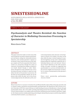 SINESTESIEONLINE SUPPLEMENTO DELLA RIVISTA «SINESTESIE» ISSN 2280-6849 A