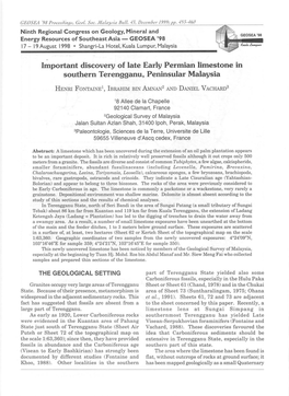 Important Discovery of Late Early Permian Limestone in Southern Terengganu, Peninsular Malaysia