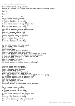 The Yankee Doodle Boy Chords George M. Cohan 1905 from The