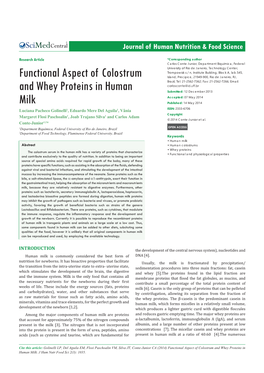 Functional Aspect of Colostrum and Whey Proteins in Human Milk