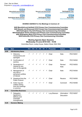 Wednesday 19 June 2019 9:00 – 10:50 Committee Room, Loxley House, Station Street, NG2 3NG