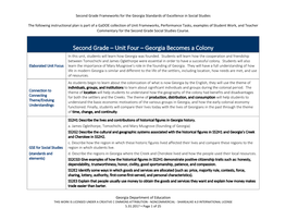 Second Grade – Unit Four – Georgia Becomes a Colony in This Unit, Students Will Learn How Georgia Was Founded